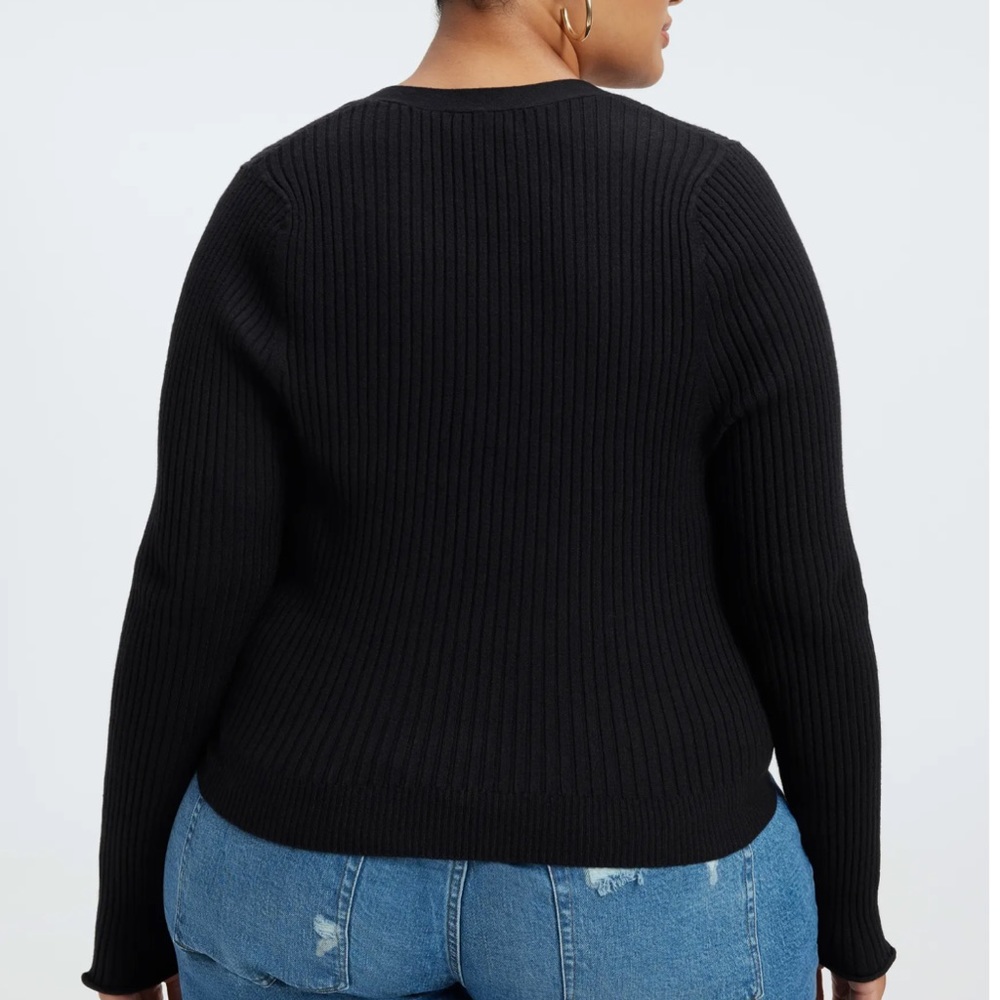 Good American Black Cozy Rib Crop Cardigan Size 3XL NWT - Picture 4 of 13